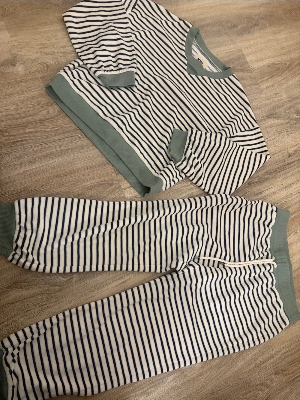 Madewell Striped matching Set with Sage Trim